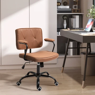 Vinsetto Bürostuhl mit Rollen Drehstuhl Schreibtischstuhl für Büro höhenverstellbar mit Wippfunktion 360°-Drehung neigbar Schaumstoff Braun 61 x 58 x 82-91 cm