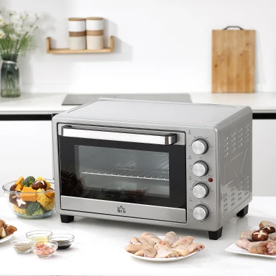 HOMCOM Horno Eléctrico de Sobremesa 32L 1600W con 3 Modos de Calor Temporizador y Temperatura Regulable 52,2x38,1x33,5 cm Plata
