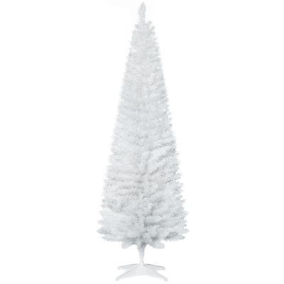 HOMCOM Árbol de Navidad Artificial Estrecho 180 cm con 390 Ramas y Base Desmontable Fácil de Montar Blanco
