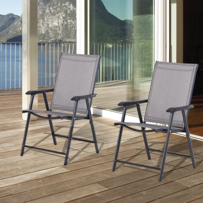Outsunny Chaises Jardin Pliantes Métal Noir Gris 2pcs