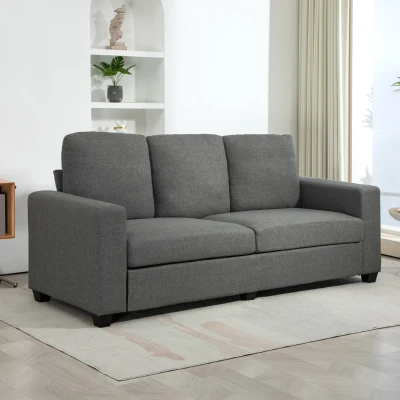 HOMCOM Divano 3 Posti in Tessuto con Cuscini 237x94x102cm Grigio