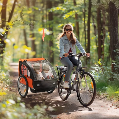 HOMCOM 2-Seat Bike Trailer Steel Carrier Orange Black 130x76cm