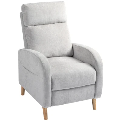 HOMCOM Sillón Relax Reclinable Tapizado en Lino Sintético con Reposapiés y Bolsillo Lateral Carga 120 kg Gris Claro(m-1)