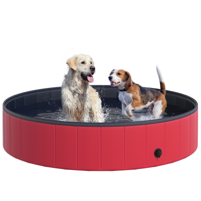 PawHut Piscina Plegable para Perros Gatos Ø140x30 cm Bañera Portátil para Mascotas PVC Antideslizante Múltiples Usos Color Rojo