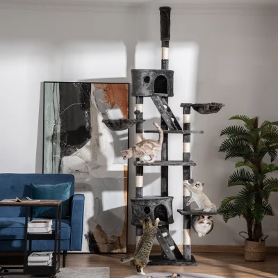 PawHut Katzenkratzbaum 240-260 cm Deckenhoch Kratzbaum groß Kletterbaum Katze Kratzbaum für große Katzen mit Sisalseil Dunkelgrau