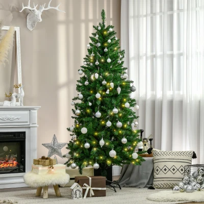 HOMCOM Árbol de Navidad Artificial con Luces Preinstaladas de 180 cm y 714 Ramas Decoración Navideña para Interior Verde