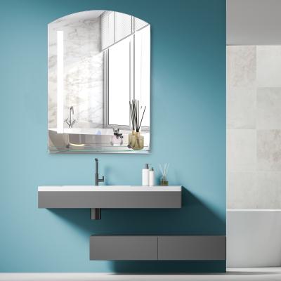 kleankin Espejo de Baño con Luces LED 70x50 cm Espejo para Baño con Interruptor Táctil Iluminación Regulable y Estante de Vidrio para Salón Entrada Plata