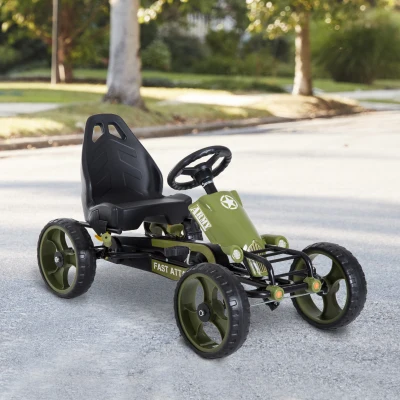 HOMCOM Kart à Pédales Enfant Siège Réglable Vert Noir