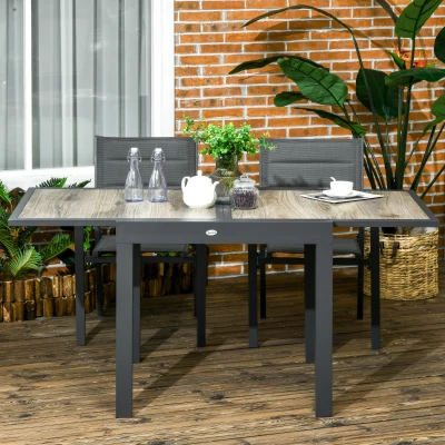 Outsunny Gartentisch, ausziehbar, pflegeleicht, Aluminiumrahmen, Holzoptik, 160 x 80 x 75 cm
