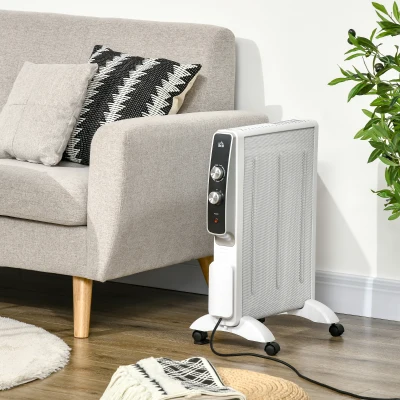HOMCOM Calefactor Eléctrico 1000W/1500W Radiador de Mica con 2 Niveles de Potencia para 15-18m² 47x26,5x61,5 cm Blanco