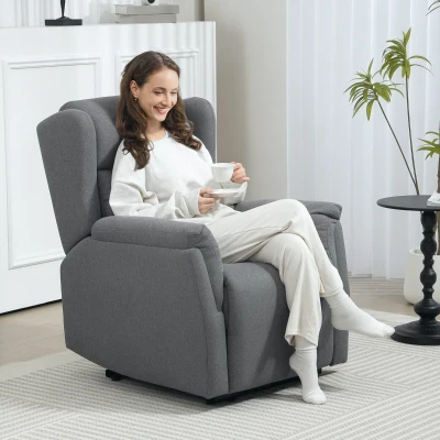 HOMCOM Relaxsessel, Verstellbarer Polstersessel mit Fußstütze, 160° neigbar, Leinenoptik, schneller Aufbau, Dunkelgrau