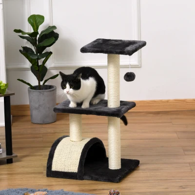 PawHut Albero per Gatti a 3 Livelli con Tappetino 40x35x72cm Grigio
