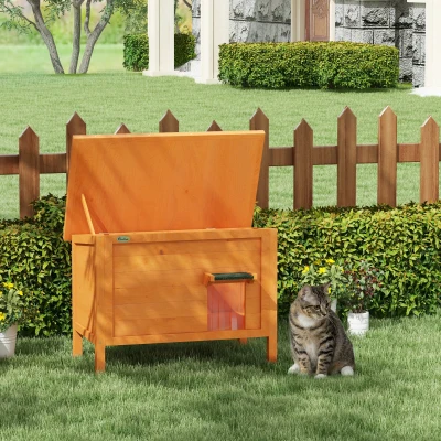 PawHut Katzenhaus Outdoor-Katzenhaus Katzenhütte, wetterbeständig, 1 Fenster, 1 Eingang, 85 x 50 x 68,5 cm, Orange+Grün