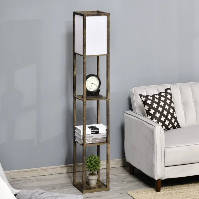 HOMCOM Lampada da Terra con 3 Mensole Potenza 40W Colore Legno
