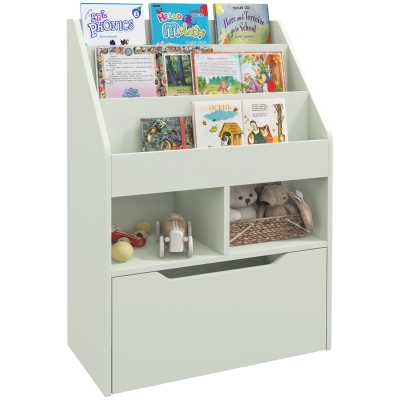 HOMCOM Estantería Infantil de Madera con 3 Compartimentos 2 Cubos y Cajón Móvil con 4 Ruedas 60x29,9x90 cm Verde