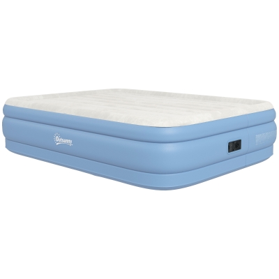 Outsunny Matelas autogonflant de camping lit gonflable pliable 2 personnes - pompe intégrée surface floquée gris clair et bleu