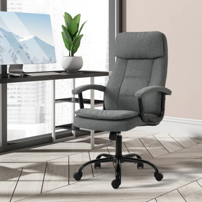 Vinsetto Bürostuhl Massage höhenverstellbarer Chefsessel Gamingstuhl mit Massagefunktion, ergonomischer Drehstuhl Massage Sessel Lendenwirbelsäulenmassage Leinen-Gefühl Grau 63 x 70 x 112-121 cm