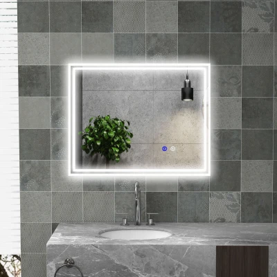 kleankin Specchio Bagno Luce LED 3 Livelli Rettangolare con Defog