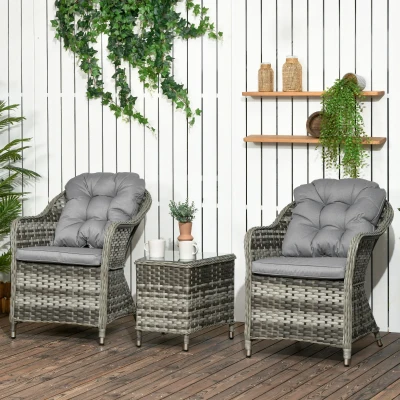 Outsunny Rattan Bistro Set 3 Pieces with Cushions Grey