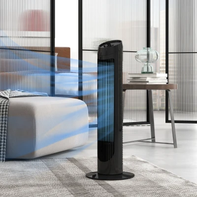 HOMCOM Ventilador de Torre 45W Ventilador Vertical Silencioso con 3 Velocidades Oscilación 70° para Salón Ø27x75 cm Negro