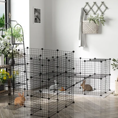 PawHut Cage Animaux 2 Niveaux 72 Panneaux Modulable