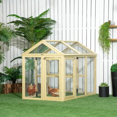 PawHut Poulailler Bois Cage Poules Parc Grillagé 140x88.5cm
