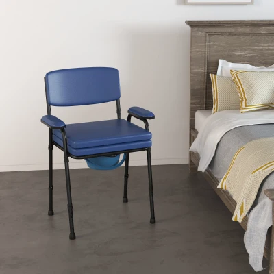 HOMCOM Chaise Percée Bleu Toilette Réglable Accoudoirs
