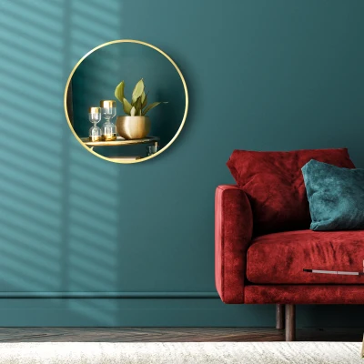 kleankin Runder Wandspiegel für Bad, Schlafzimmer, Flur, Metallrahmen, Farbe: Gold, Ø50 cm