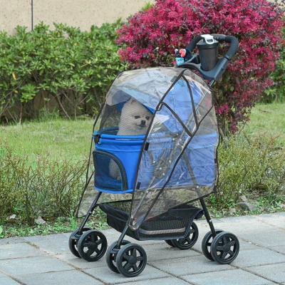 PawHut Dog Stroller with Rain Cover Blue