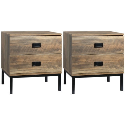 HOMCOM Retro Bedside Table Set of 2, Metal Frame Coffee