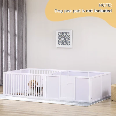 PawHut 7-Panel Playpen with 3 Doors for Dogs - White