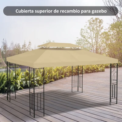 Outsunny Techo de Repuesto para Cenador 4x3 m de 2 Niveles Toldo para Pérgola Recambio con 10 Orificios de Drenaje Crema