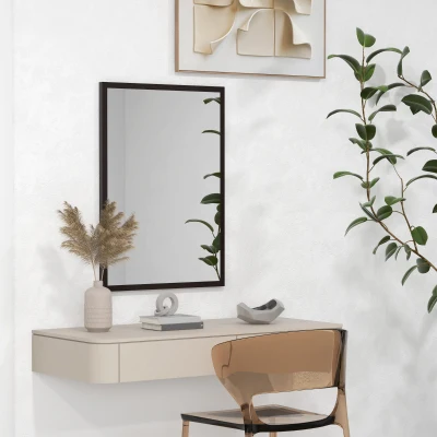 HOMCOM Espejo Rectangular de Baño 50x70 cm Espejo de Pared Decorativo para Salón Entrada Pasillo Horizontal o Vertical Negro