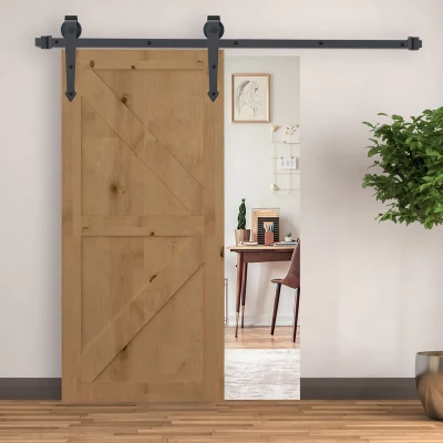 HOMCOM Gleitschienen-Bausatz für Schiebetüren, Metall, 2 m, max. 100 kg Belastbarkeit, Braun