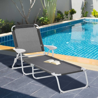 Outsunny Foldable Sun Lounger Dark Grey Adjustable Recline
