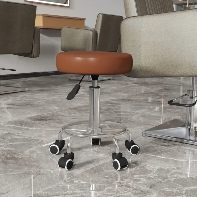 Vinsetto PU Leather Rolling Stool Chair Adjustable Brown