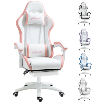 Vinsetto Gaming Chair PU Leather Swivel White and Pink