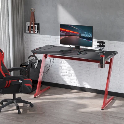HOMCOM Gaming Desk Carbon Fibre 142x66cm Black/Red