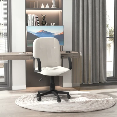 HOMCOM Swivel Executive Office Chair Cream PU Leather