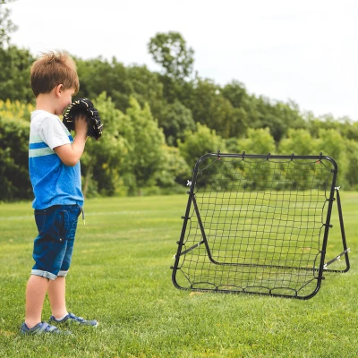 HOMCOM Rebounder für Fußball, Prellwand Rebound Netz, Metallrohr mit PE-Gewebe, Kickback Rückprallwand für Baseball Basketball, Fußballtor für Jugendliche Training 96x80x96cm, Schwarz