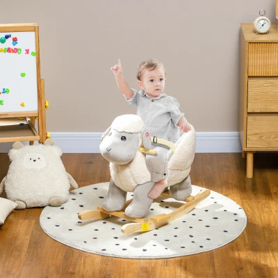 AIYAPLAY Schaukelpferd, niedliches Schaf, Sicherheitsgurt, Soundeffekte, 1,5-3 Jahre, bis 40 kg, Grau