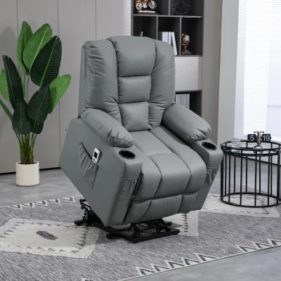 HOMCOM Massagesessel Aufstehhilfe Seniorensessel, inkl. Fernbedienung, 4 Massagemodi, 90  cm x 98 cm x 102 cm, Grau