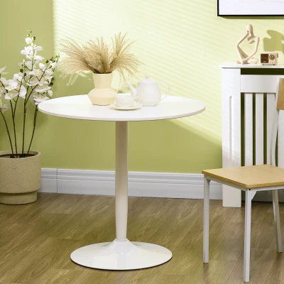 HOMCOM Esstisch für 2 Personen, runde Tischplatte Ø80 cm, MDF und Stahl, rutschfest, Weiß, 75H cm
