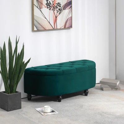 HOMCOM Hocker mit Stauraum, Sitztruhe, gepolstert, soft-close Deckel, Samtoptik, 120 x 46 x 42 cm, Dunkelgrau