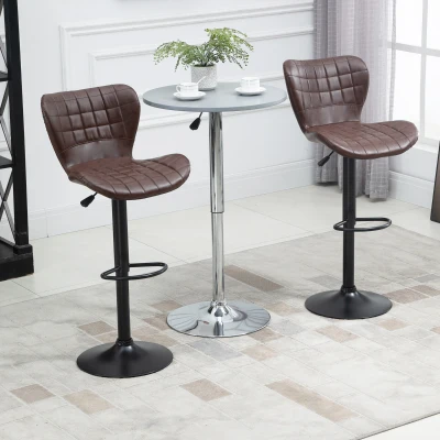 HOMCOM Bar Stools Set of 2 Swivel Adjustable PU Leather Brown