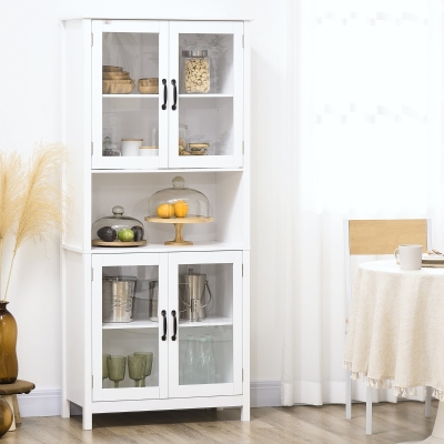 HOMCOM Buffet Haut Blanc 4 Portes Vitrées Étagères Réglables