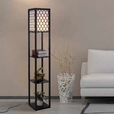 HOMCOM Estantería Librería Alta de 3 Niveles con Bombilla para Salón Dormitorio Estante de Exposición para Sala Adornos Estantería Moderna Blanco y Negro 26x26x160cm
