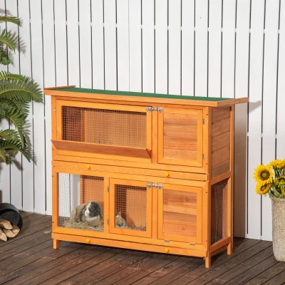 PawHut Conigliera da Esterno in Legno a 2 Piani 122x48x100 cm