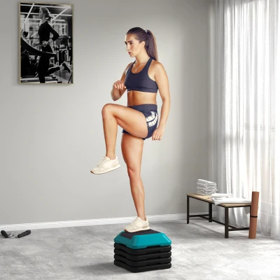 SPORTNOW Step para Fitness Stepper Antideslizante con Altura Ajustable de 10/15/20/25/30 cm Carga 150 kg Azul