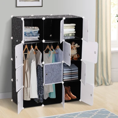 HOMCOM Armoire Vêtements Noir/Blanc - 12 Cubes Modulable